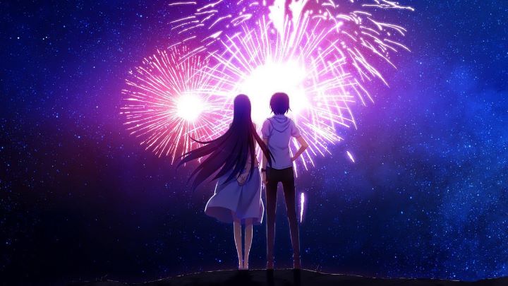 Anime Boys And Girls Lights In Fireworks Sky Background HD Anime Wallpapers  | HD Wallpapers | ID #97786